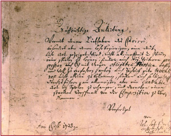 Титульный лист инвенций и синфоний в автографе 1723 года